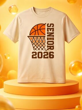 Senior 2026 Basketball Graphic Tee - Beige & Orange XL Unisex